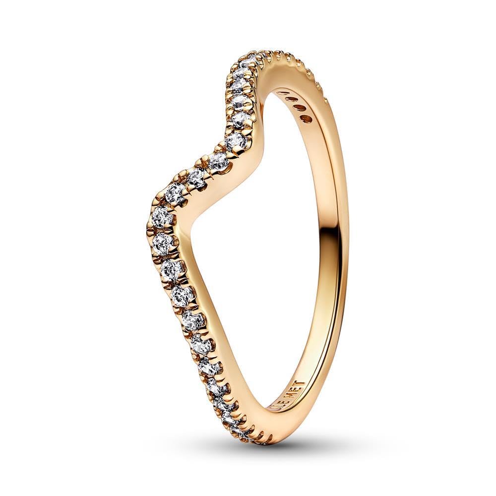 Pandora Timeless Wave 14k gold-plated ring with clear cubic zirconia, 48