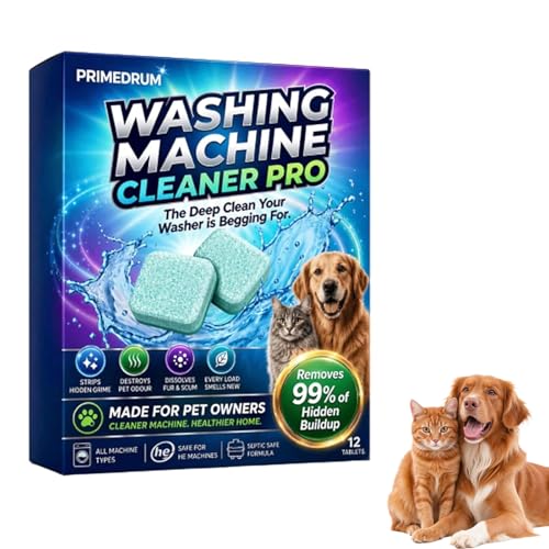 PRIMEDRUM - washing machine cleaner pro - 12 Pack Washing Machine Cleaner tablets Descaler - Deep Cleaning Tablets Deep Clean Tablets for Pet Hair and Odor