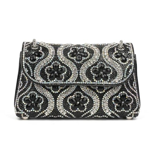 Image of Flower Rhinestone Crystal Clutch Purse Shoulder Bag Sparkling Evening Bag for Wedding Prom Party Bride Guest