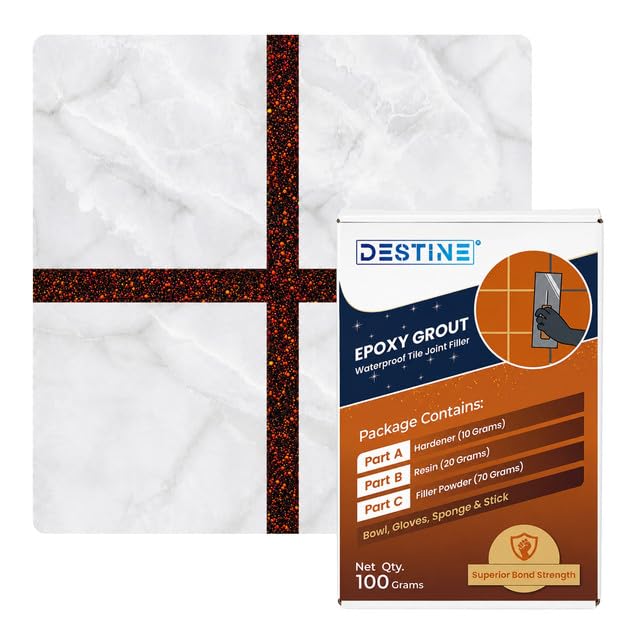 Image of DESTINE Epoxy Grout for Tiles (110 Colours)(100 g), Waterproof Joint Filler, Crack Filler, Tiles Gap Filler, Stain Free, Acid & Chemical Resistance Epoxy Grout (Dark Chocolate [Copper Glitter])