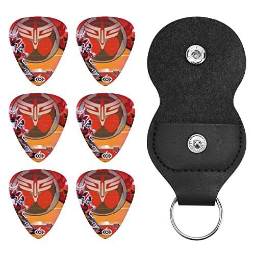 仮面ライダーギターピック 6枚 6弦アコースティックギター、エレクトリックギター、ベース、バンジョー、マンドリン、ギターアクセサリ ABS 革収納バッグ 初心者に適しています0.96mm