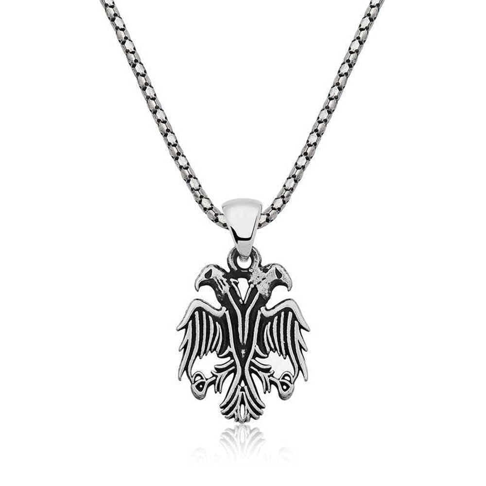 Sterling Silver Double Eagle Men's Necklace / Gümüåü ÖFT Baåülı Kartal Erkek Kolye