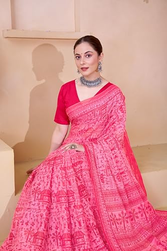 Image of TAMAIRA FASHION Off White Mulmul Pure Cotton Saree For Woman Warli Printed|Office Wear Daily Wear Sarees For Women Without Blouse Piece (Available in 21 Colours)