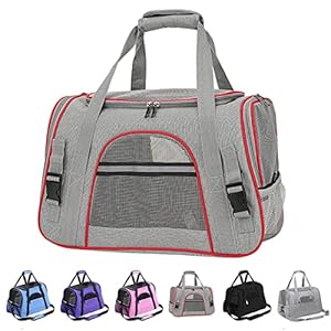 Transportin Gato, transportin Perro, Portador de Mascotas Suave, Plegable y portátil Que se Puede Llevar a Mano, sobre el Hombro o Cruzado (Grisrojo)