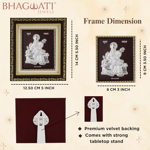 Image of 999 Pure Silver Sarswatimaa Frame for Home & Office | Premium Silver | Pooja Room & Wall Decor | Housewarming, Wedding & Festival Gifts | Certificate Included | Tabletop Size 5.5x5 inch