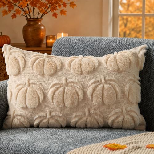 DFXSZ Fall Pillow Covers 12x20 Beige Plush Big Pumpkins Decor YZT100A12