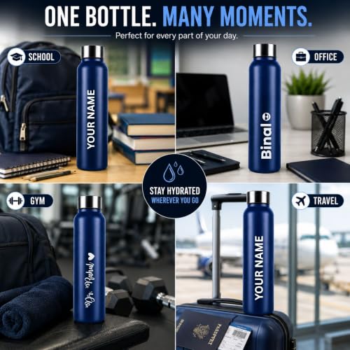 Image of Courage Personalised Stainless Steel Water Bottle 1 Litre | Custom Name Engraved Bottle | Leak-Proof, BPA-Free, Rust-Resistant | Stylish Gift for Kids, Women & Men | Office, School & Gym Use (Blue)