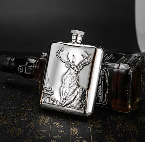 Lanzon Hip Flask With Funnel, All 18/8 304 Food Grade Stainless Steel Curved Pocket Flask For Liquor | 6 Oz Capacity | Gift Boxed (Stag) #TOP1
