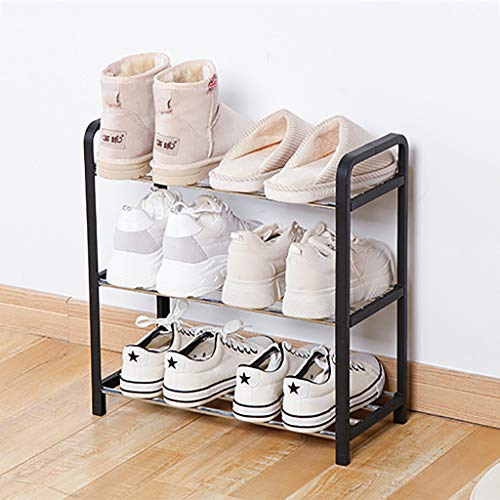 WEWE 3 Tier Entryway Storage Zapateros,Ahorro De Espacio Armario Zapatero Estabilidad Durable Zapateras Storage Shelf Organizador-Negro 42x20x46cm(17x8x18inch)