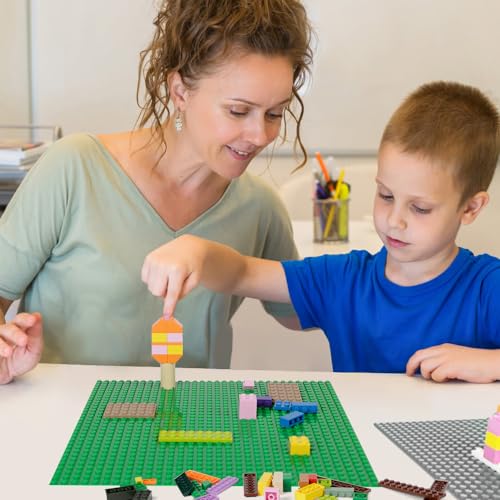 Image of Lekebaby 12 Packs Classic Baseplates Building Base Plates for Building Bricks, 100% Compatible with Major Brands Baseplates, 10 inch x 10 inch (Blue /Green /Sand /Black /White /Grey)