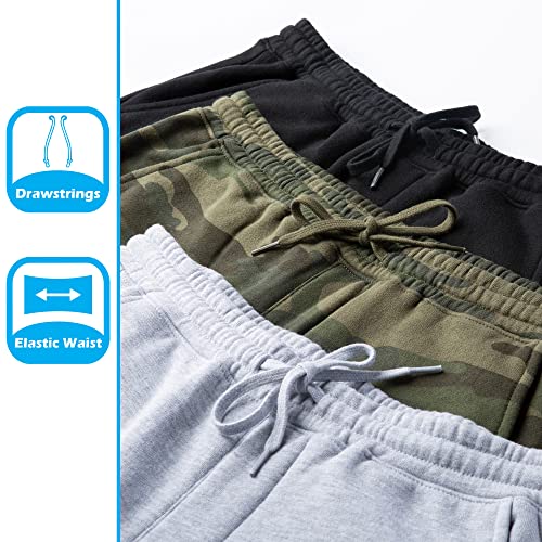 Global Blank Men's Workout Shorts, Fleece Drawstring Sweatshorts With Pockets, 9” Inseam (At The Knee), Forest Camouflage, Large #TOP6