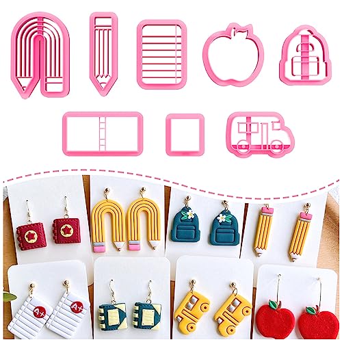 KEOKER Polymer Clay Cutters for Earrings Jewelry, Students Clay Cutters, Teacher Polymer Clay Cutters, 8 Shapes School Clay Earrings Cutters (Earrings Clay Cutters)