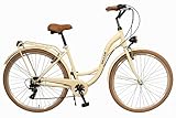 Fahrrad 26 Zoll - Bequemes Cityrad für Damen und Herren - mit 7-Gang Shimano Schaltung - Komfortabler Tiefeinsteiger für Stadt und Pendler - Dallas City - Creme, Braune
