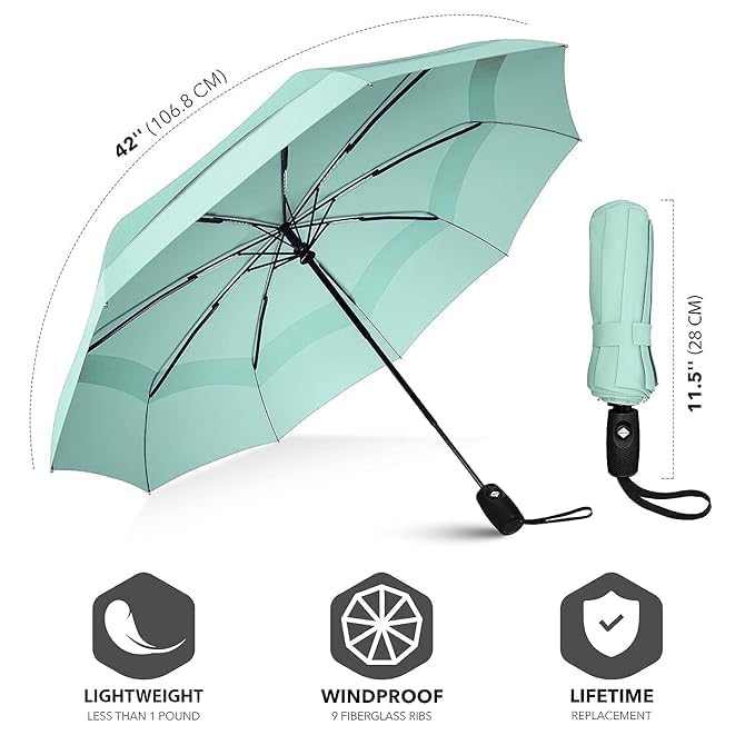 Image of TEKCOOL Umbrella, UV Big Size Umbrella for Sun Protection Rain Windproof Strong large 3 fold for men women kids boys girls Perfect small & stylish Windproof & Compact(Green)