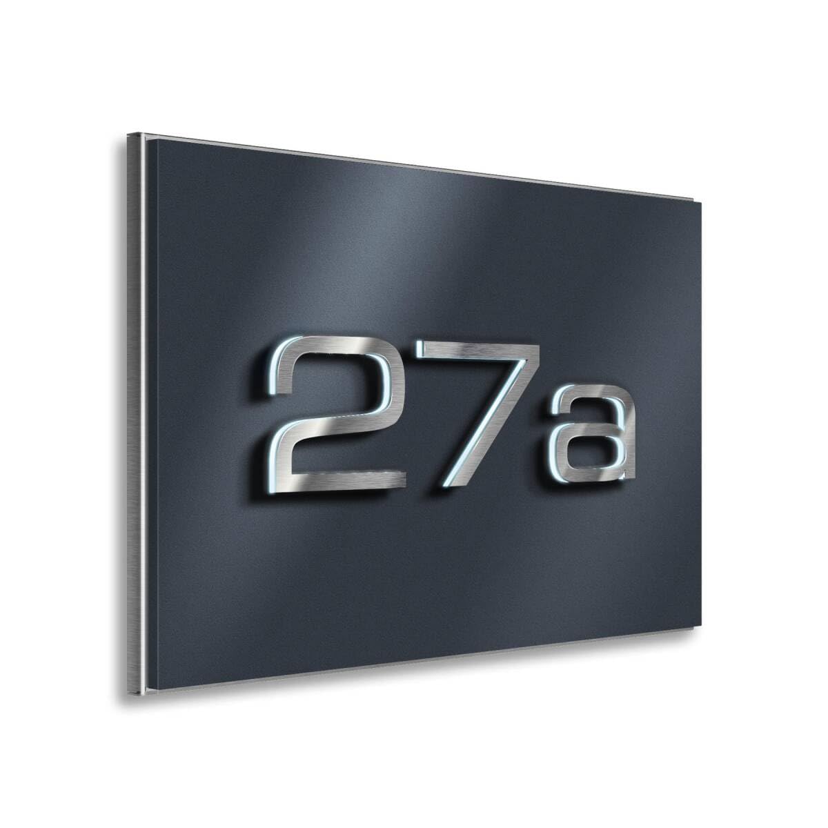 Metzler placa de número de casa LED en acero inoxidable | 3 cifras en diseño 3D | antracita RAL7016 | iluminada y resistente al clima | 31x20 cm