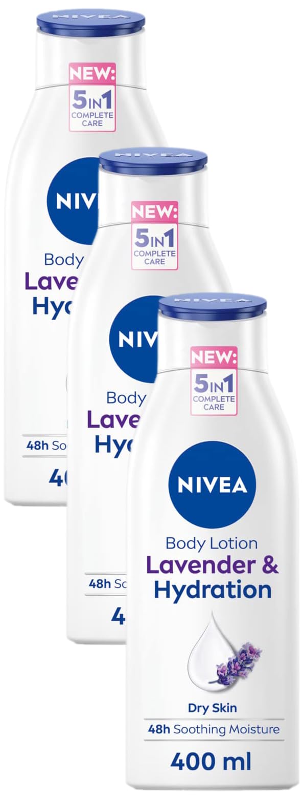 NIVEA Lavender Body Lotion (400ml), NIVEA Moisturiser for Dry Skin with Natural Origin Oils and Lavender Scent