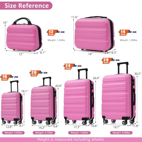 6-Piece ABS Hardshell Luggage Set - Lightweight & Durable Suitcases with Dual Spinner Wheels, Carry-On & Check-In Sizes for Travel & Business(Pink)2