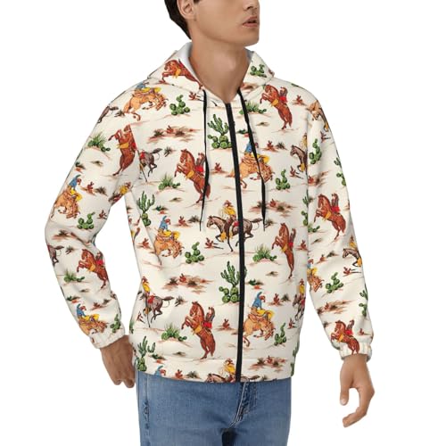 Sweat à capuche zippé cowboy ride horse pour homme en polyester doux S au 3XL