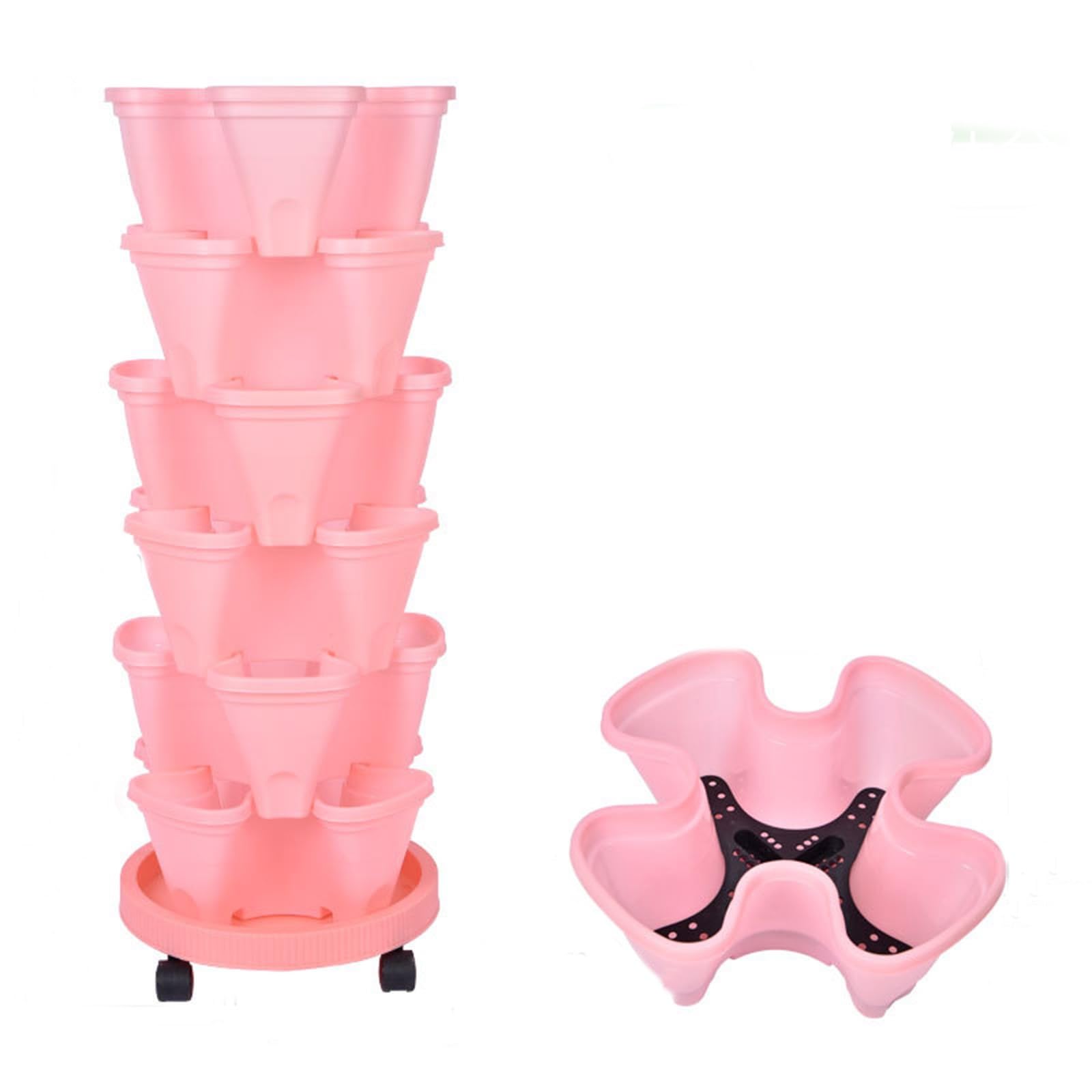 Sohodoo Vertical Planter 6 Tier Stackable Planters Garden Tower Planters Strawberry Herb Flower with Removable Wheels(D)