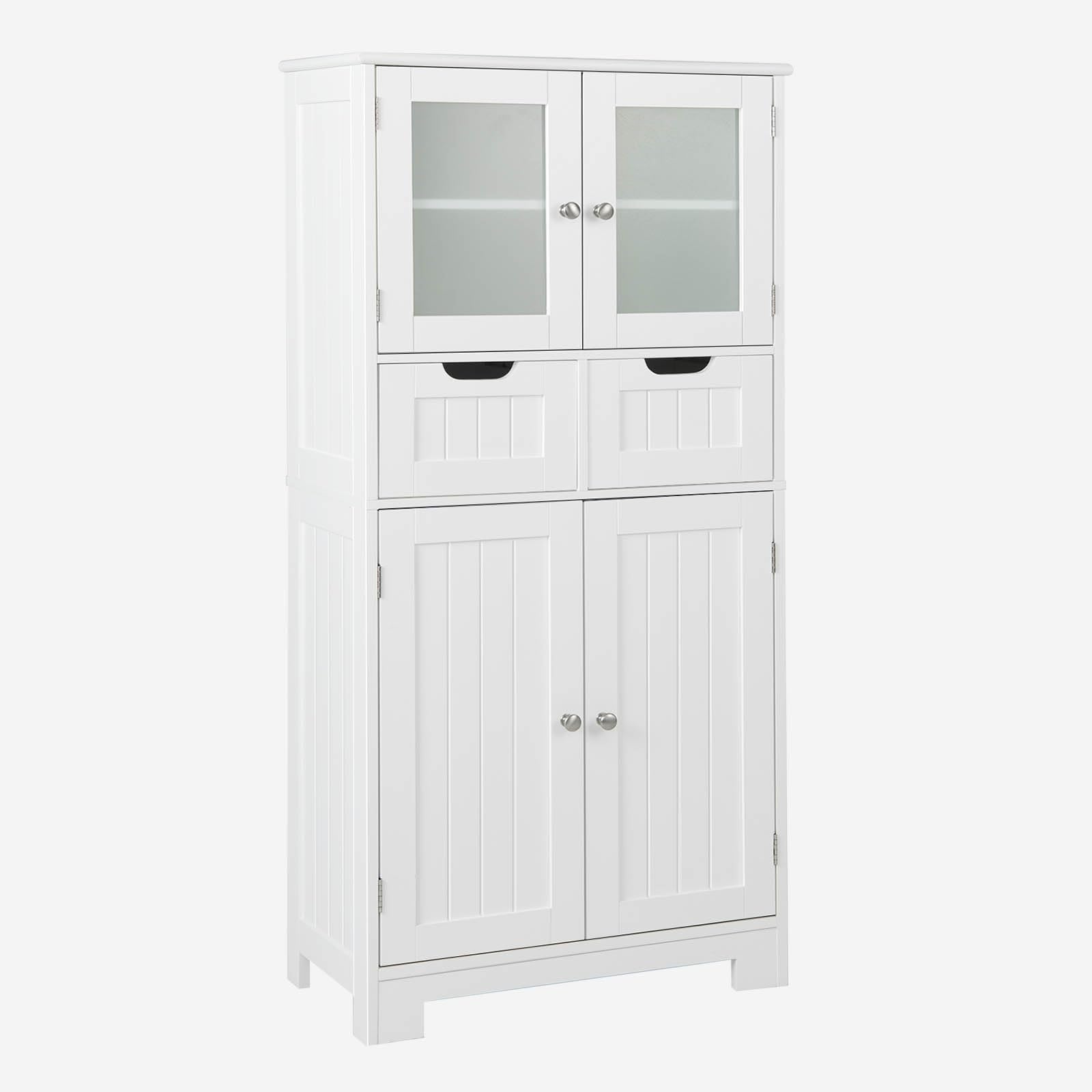 LIFEZEAL Armario Suelo de Baño, Mueble de Baño con Estantes Ajustable, Mueble de Almacenaje con Cajones y Doble Puerta, Mueble Lateral Multifuncional para Cocina (Blanco)
