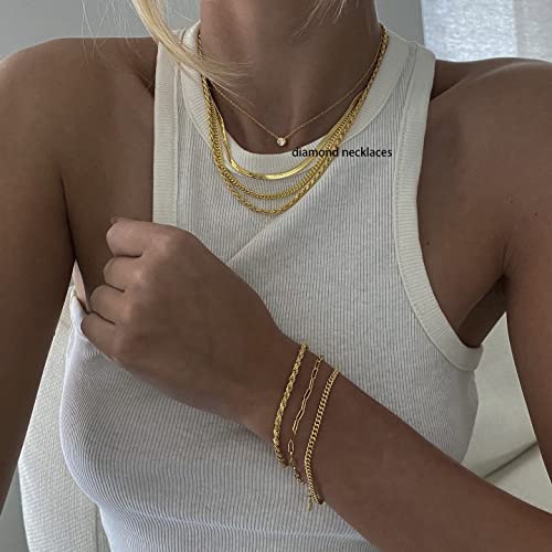 Image of Tewiky Dainty 14k Gold Plated /Silver Cubic Zirconia Necklaces for Women, Simple CZ Jewelry Necklaces Trendy Gifts