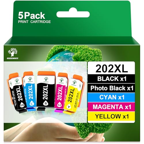 GREENSKY Compatible pour Cartouche Epson 202 XL 202XL Multipack pour Cartouche Encre Epson XP 6100 pour Epson Expression Premium XP-6100 XP-6105 XP-6000 XP-6005 XP-6001 Imprimante (5er-Pack)