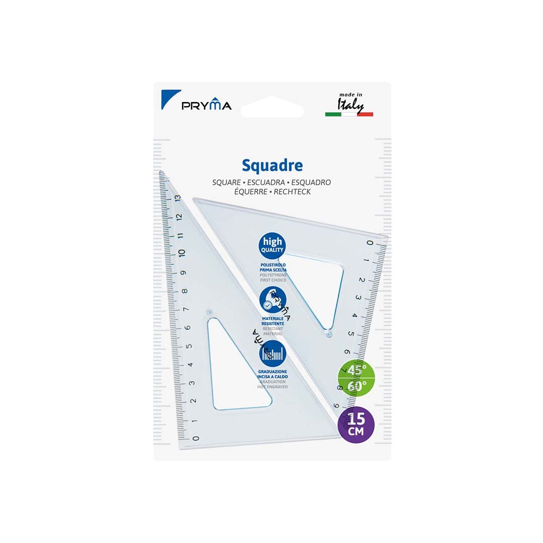 Pryma Set di 2 Squadre Trasparenti 45° 60° per Disegno Tecnico