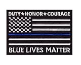 Iron on Blue Line Duty Honor Courage Blue Lives Matter US Flag Police Patch BL04