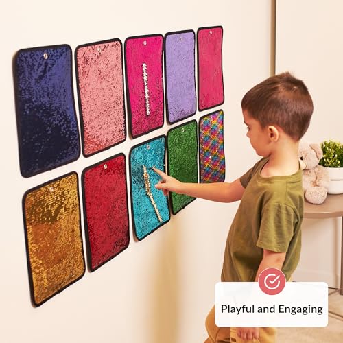 Image of ODOXIA 10-Pack Sequin Fabric Mats | Sensory Wall | Reversible Tiles for Kids | Flip Toy