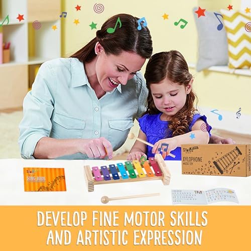 Stoie's Wooden Xylophone for Kids and Toddlers, Kid-Friendly Design, 8 Notes of Rainbow Color, Tuned C-Key Xylophone with Mallets and Music Songbook, Kids Musical Instrument Educational Montessori Toy — view 5