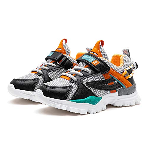 Cawisky Kids Lightweight Athletic Running Shoes Breathable Slip On Sneakers Boys Girls Tennis Sports Shoes Black