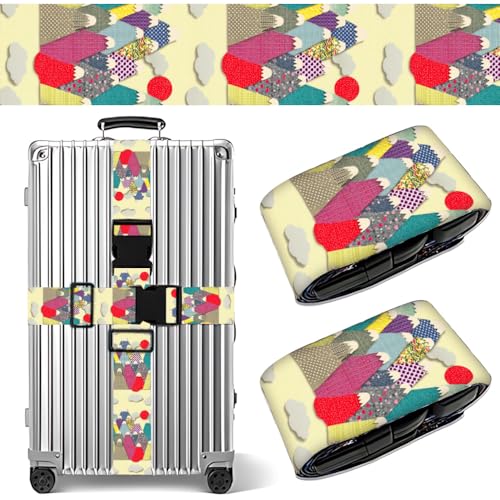 Image of 2 Pack Luggage Straps for Suitcases, Adjustable Travel Belt with Buckle, 2 inch Wide Heavy Duty Suitcase Straps for Summer Adventure, Artistic Mountain Collage Pattern, Travel Essentials, Multi