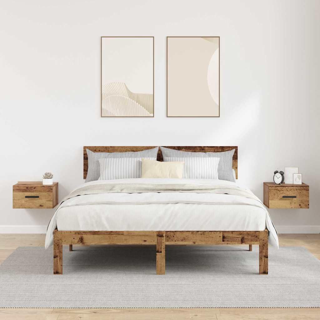 Tomostar Table de Chevet Murale Lot de 2, Table de Nuit Suspendue Chevet de Lit 2 pcs Bois Ancien 35 x 35 x 20 cm