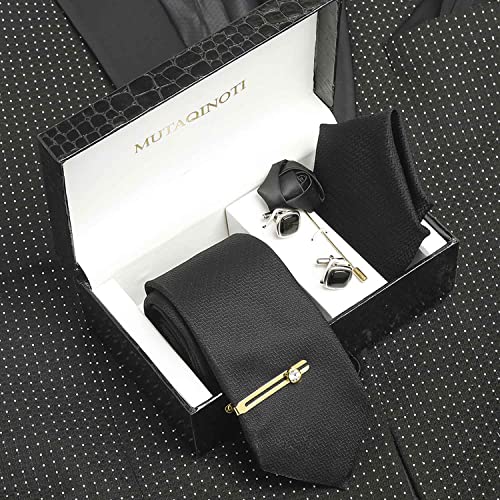 Image of MUTAQINOTI Mens Woven Premium Silk Necktie Suit Accessories Set With Pocket Square Cufflinks Brooch Golden Tie Pin (TEGP2)