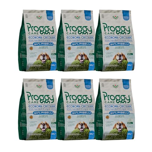 PROGGY CARE – Crocchette per Cani Adulti Mini (3–10 kg), Multipack 6×800 g, Alimento Completo 100% Vegetale Fonte Proteica di Leguminose (Piselli), Prodotto in Italia, Filiera Controllata, Animal Free