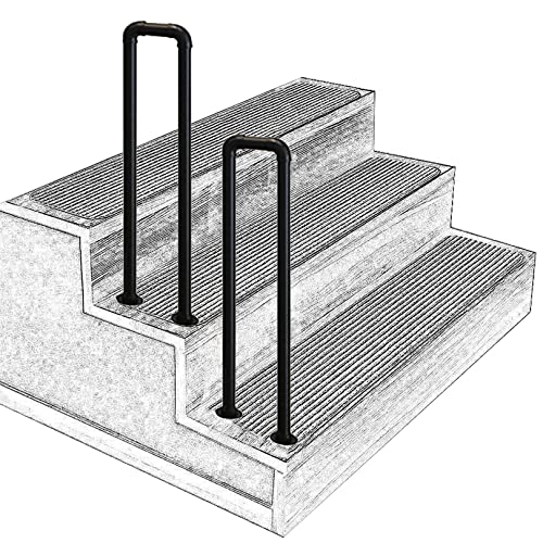 Wrought Iron Black U Shaped Staise Banisters for Porch Deck with DIY Installation Tool Kit Outdoor Steps Handrails for Stairs