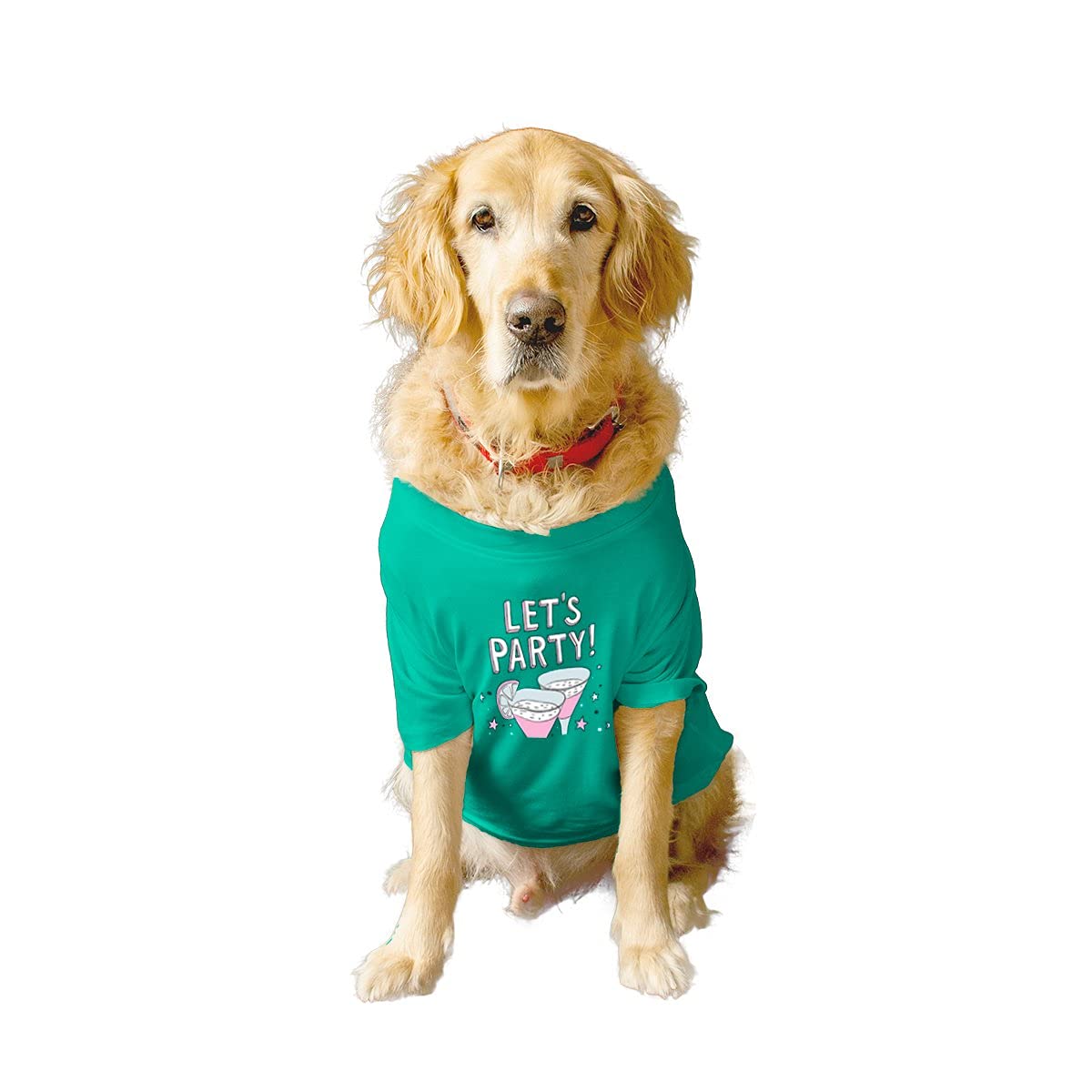 RuseRuse Basic Crew Neck Let's Party Printed Half Sleeves/Apparel/Clothes/T-Shirt Gift for Dogs.Colour-Aqua Green/X-Large (Saint Bernard, Great Dane etc.)