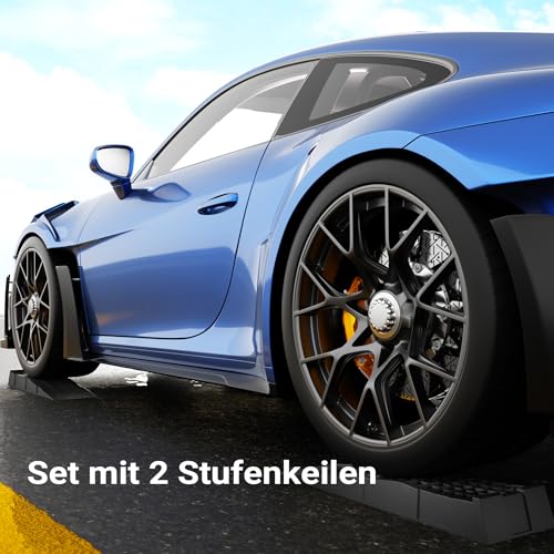 XPOtool Auffahrrampen extra flach 2 Stück aus Kunststoff bis 3 t Autorampe Pkw Auto Kfz Rampe für Sportwagen und tiefergelegte Fahrzeuge
