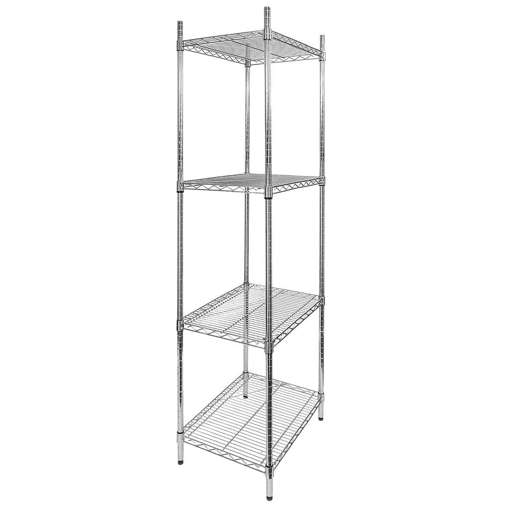 Mega-M Gastroregal Draht verchromt 4-fach 60x45x180 cm Chromstahl verstellbare Regale und Füße einfache Montage für Küche und Lager