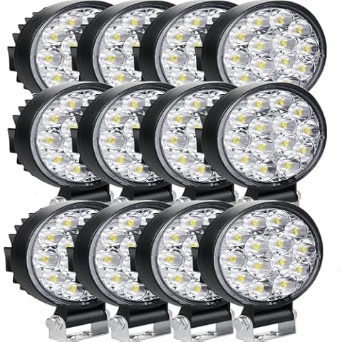 Sxlofty 12pcs Round Light Bar Pods, 3.3 inch 42W Spot Beam Mini Offroad Driving Fog Lights Work Lamp 9-30V for Car Trucks Tractors SUV ATV Tractors Excavator Boats, Led Round Light Bar 6000K White Cover