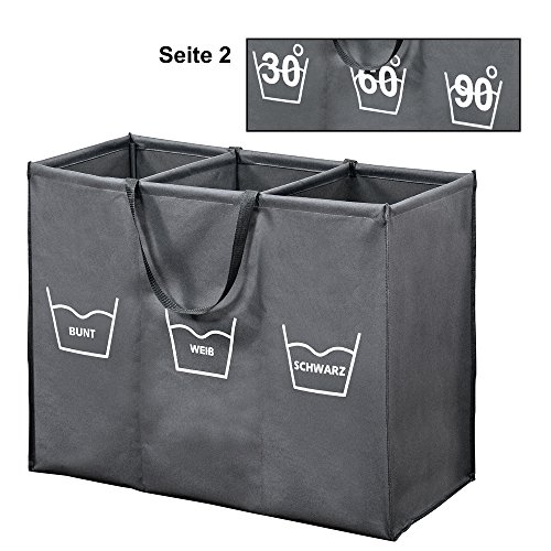 Kesper | Wäschesortierer mit 3er Einteilung und Trageschlaufen, Material: Polyester, Farbe: Grau | 89170