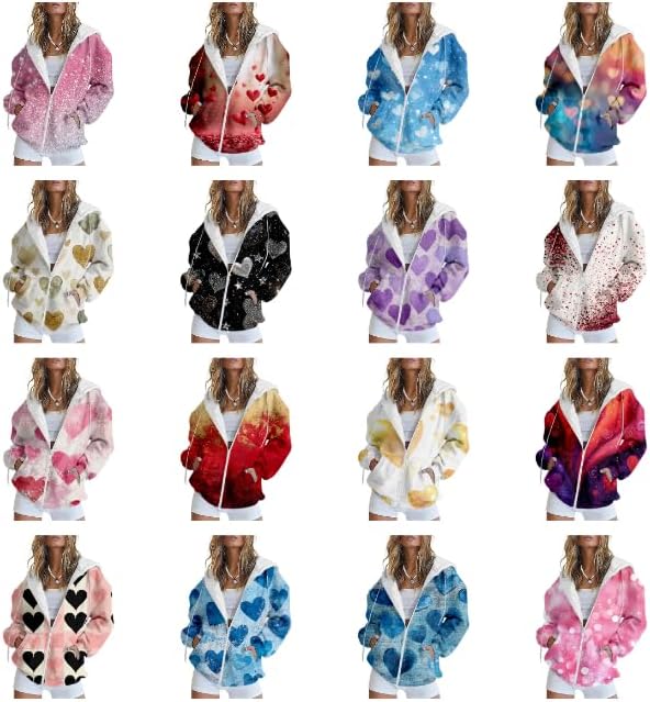Oversized Trendy Hoodie for Women Long Sleeve Heart Print Hooded Sweatshirt Comfy Outfits - Image 3