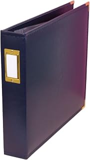 Craftelier - Eco-Leather Ring Album with 5 Plastic Sleeves of 12" x 12" (30.5 x 30.5 cm) | 3 Silver Metal D-Ring System and Label Holder | Size 33.02 x 38.1 x 7.62 cm - Navy Blue Colour