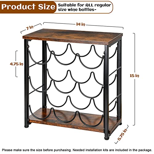 Brightever Wood Wine Rack Countertop, 9-Bottle Rustic Metal Black Freestanding Wine Bottle Holder, Tabletop Wine Rack Stand, Wine Bottles Organizer For Home Kitchen Counter Cabinet Pantry Bar #TOP5