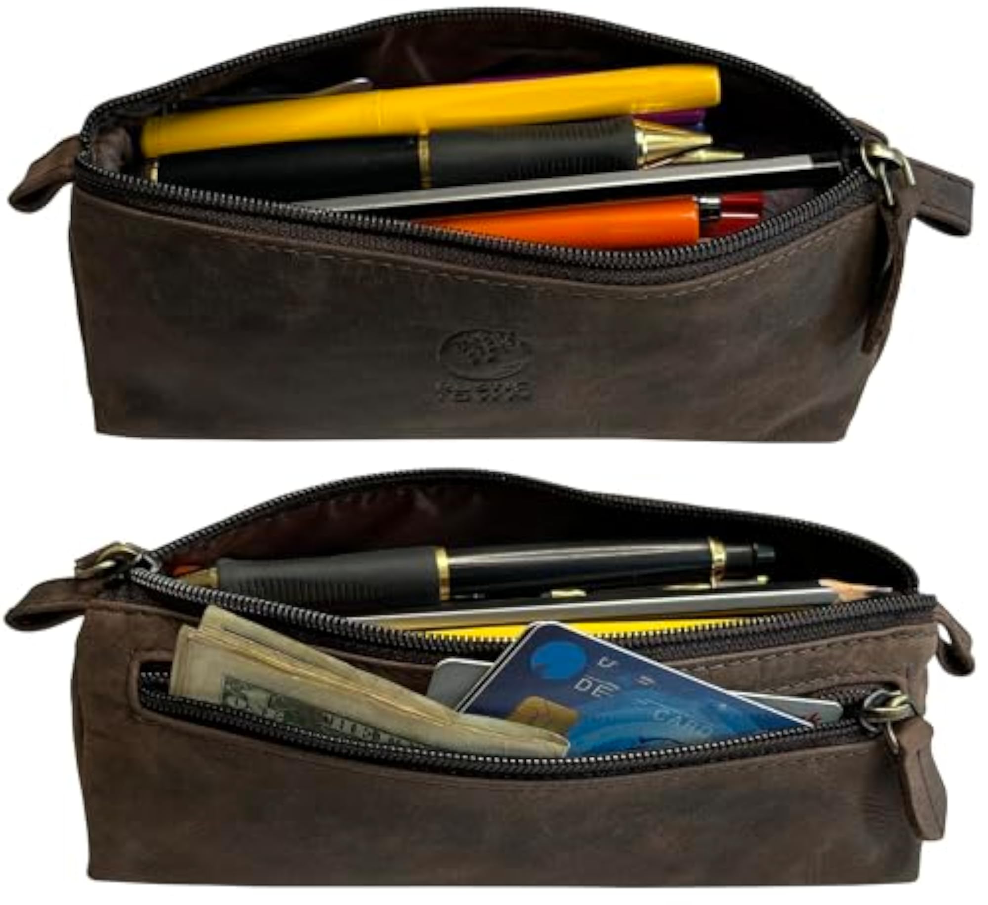 Leather Pencil Case, Zippered Bag for School & Office