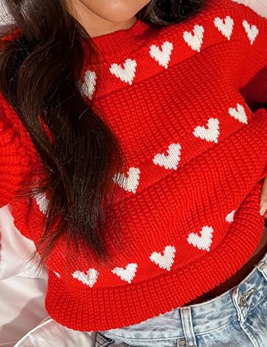 Image of Yimoon Valentine Heart Sweater for Women Cute Long Sleeve Crewneck Chunky Knitted Pullover Sweaters