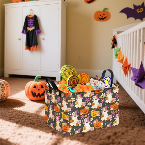 Image of Halloween Pumpkin Ghost Storage Basket, Foldable Toy Organizer Bin