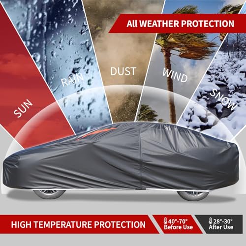 Image of Car Covers for Automobiles, 6 Layers Car Cover Waterproof All Weather, Outdoor Car Cover Sun UV Rain Snow Wind Protection, Full Exterior Cover Fit for 193 inch(193 * 73 * 59 inch) Sedan