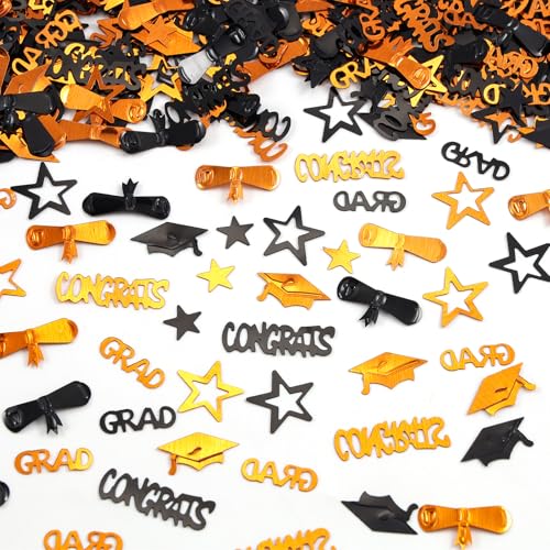 Image of Orange and Black Graduation Confetti 2026, 1000 Pcs Congrats Grad Confetti Class of 2026 Party Table Centerpiece for Graduation Party Decorations