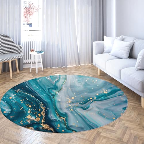 Tapis chambre lavable en machine et antidérapant bleu or - 3